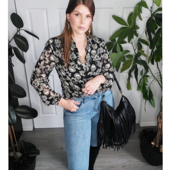 Vintage Black & White Classic Paisley Blouse - Picture 2 of 3